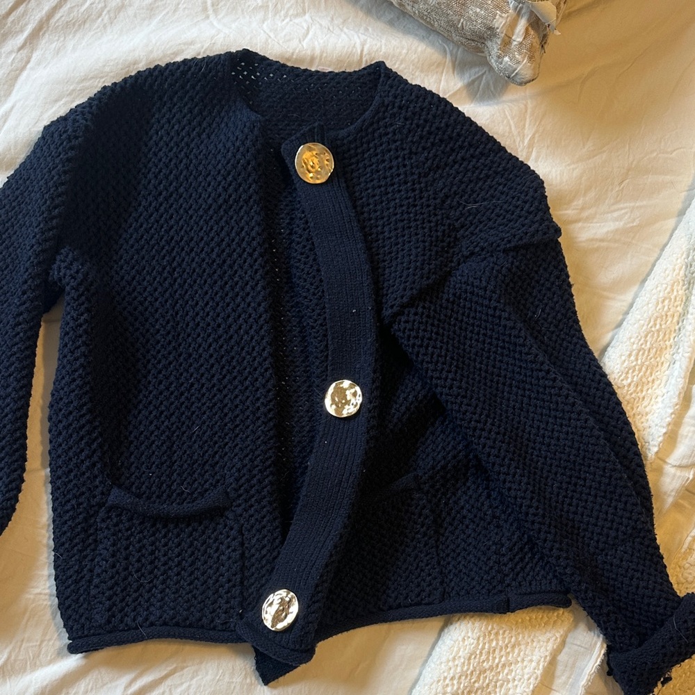 🐰 PRE-EASTER SALE 🐰 Navy Textured Knit Cardigan Sweater with Gold Buttons